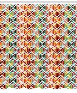 Retro Hexagonal Geometric Pattern Shower Curtain For Modern Bathroom Decor