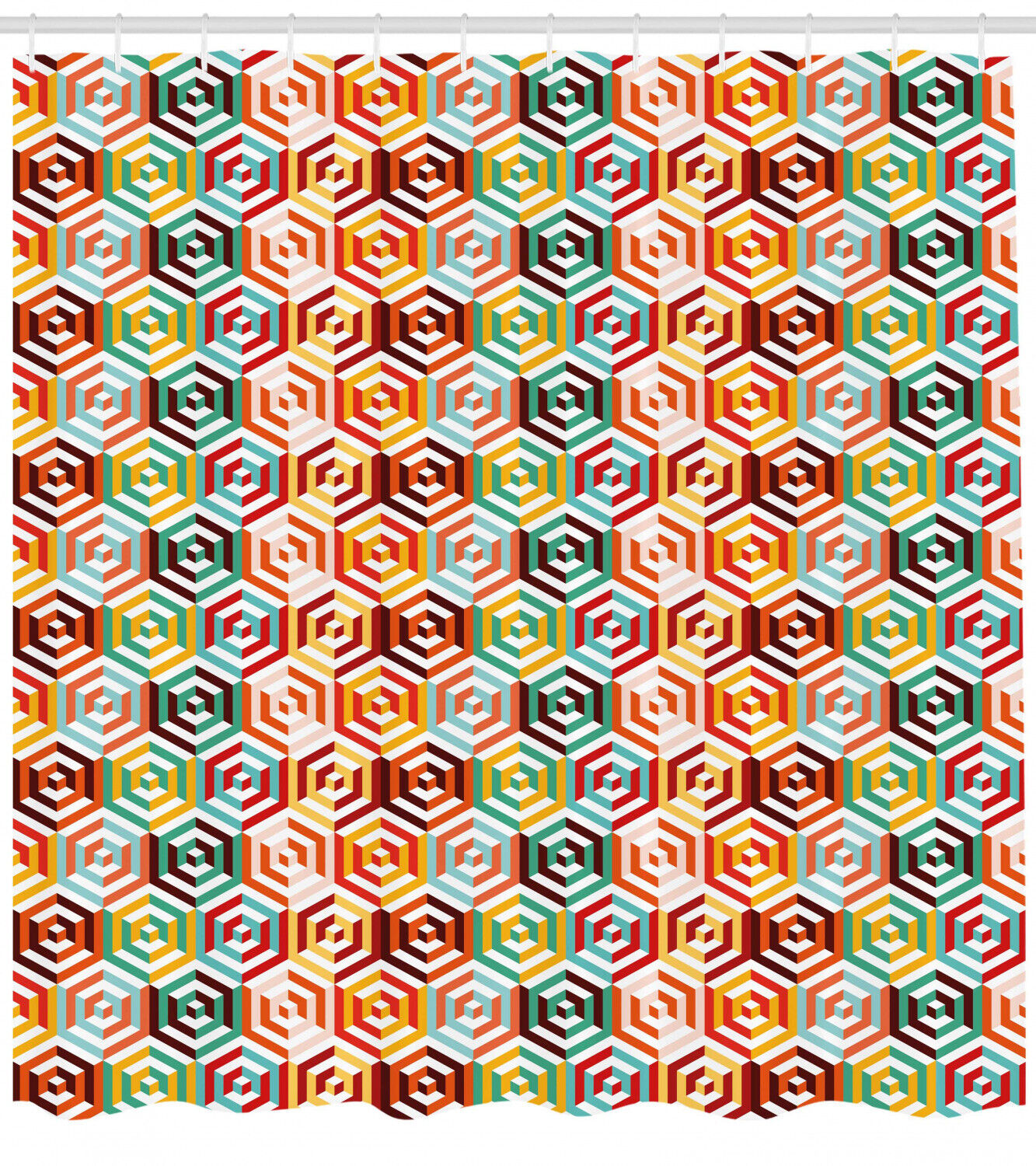 Retro Hexagonal Geometric Pattern Shower Curtain For Modern Bathroom Decor