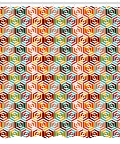 Retro Hexagonal Geometric Pattern Shower Curtain For Modern Bathroom Decor