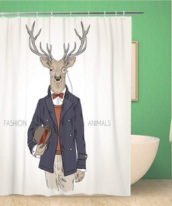 Retro Hipster Animal Gentlemen Deer and Friends Shower Curtain