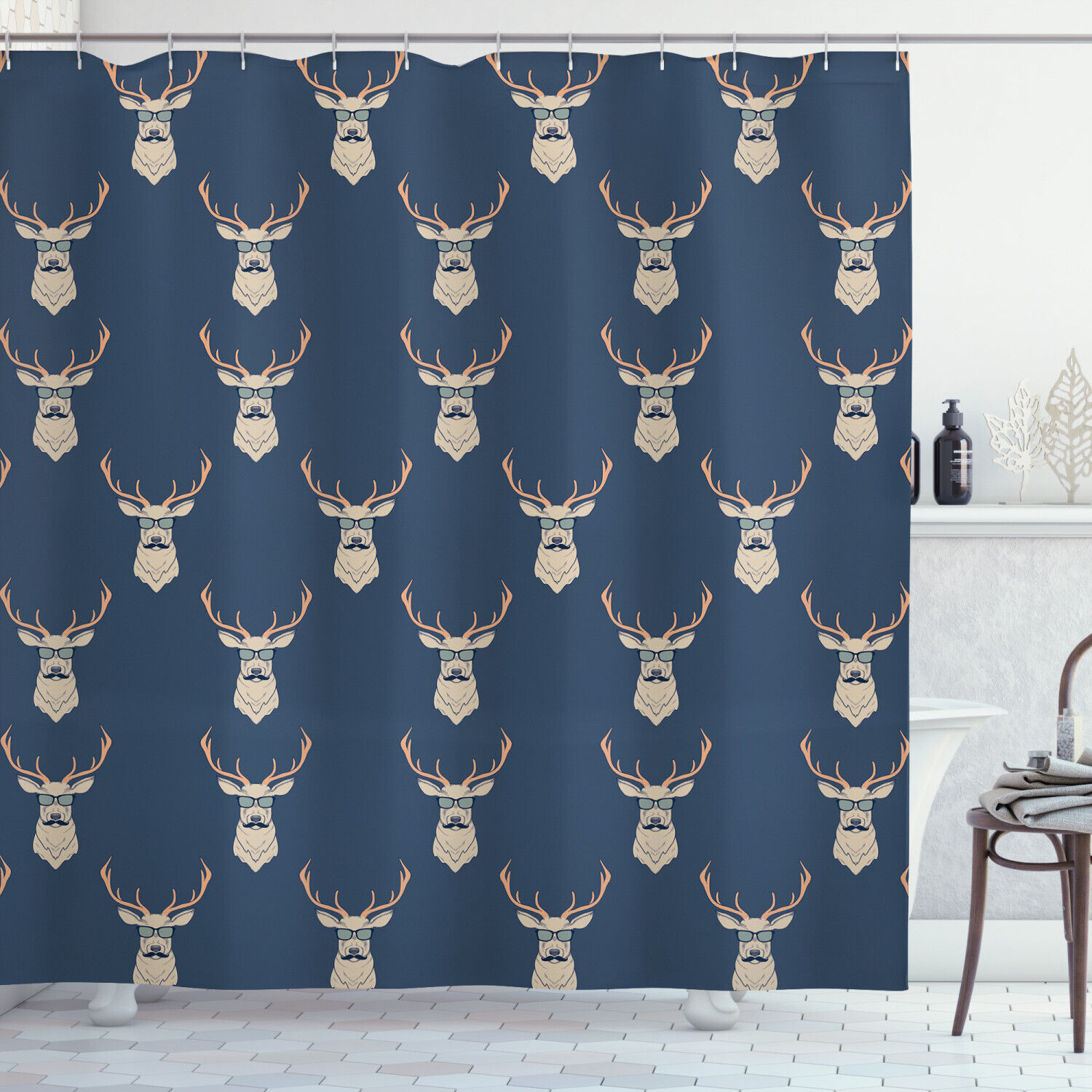 Retro Hipster Deer Shower Curtain For Artsy Bathrooms