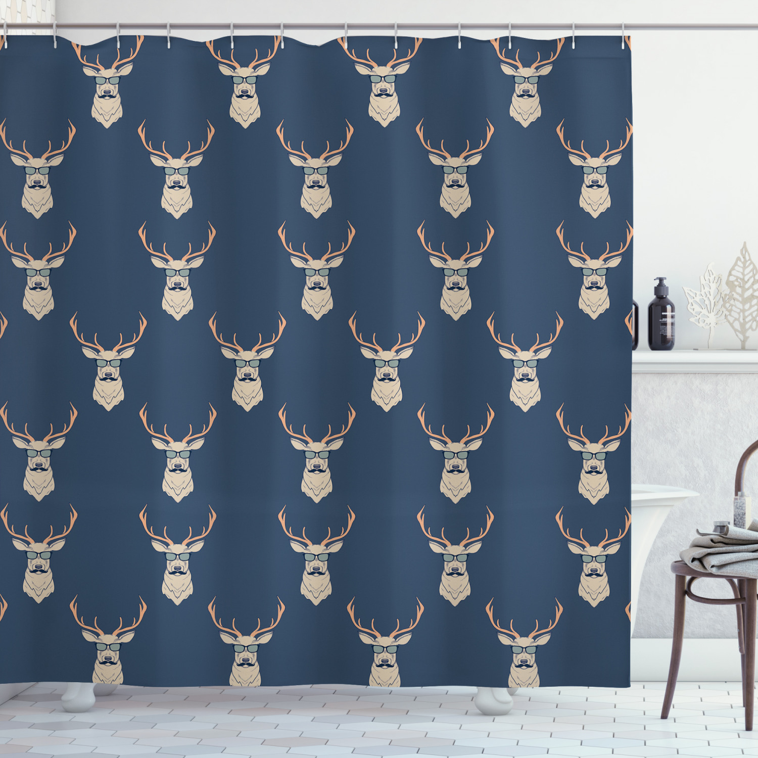 Retro Hipster Deer Shower Curtain For Artsy Bathrooms - Image 3