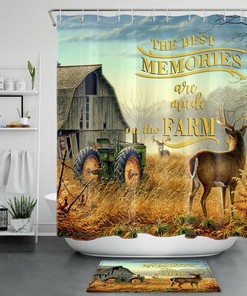 Retro Hunting Elk Shower Curtain For Farmhouse Bathroom