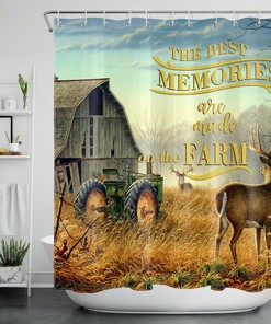 Retro Hunting Elk Shower Curtain For Farmhouse Bathroom