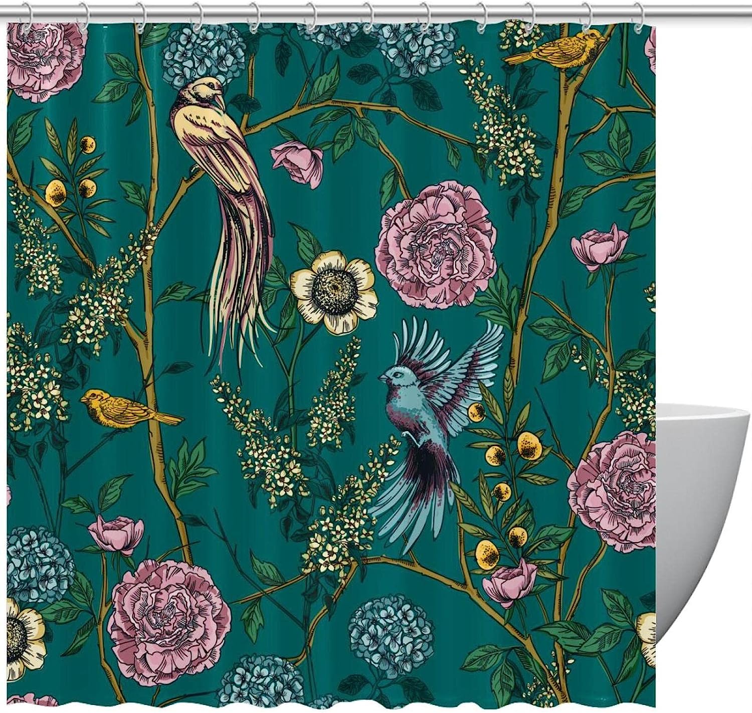 Retro Japanese Crane Wave Clouds Sun Waterproof Shower Curtain Bathroom Decor