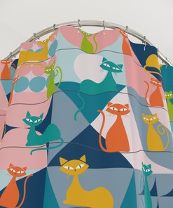 Retro Kitsch Mid Century Modern Atomic Cats Shower Curtain with Geometric Design for a Vibrant Bath Dcor