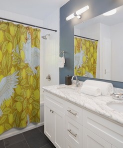 Retro Lemon Parrot Shower Curtain for Eclectic Bathroom Decor