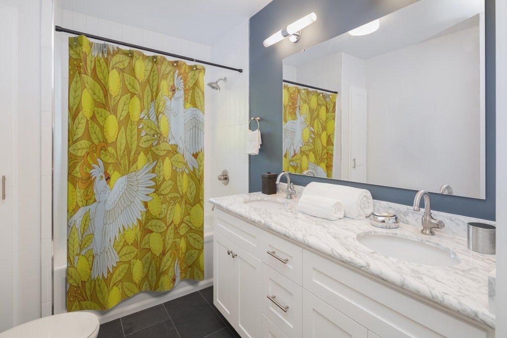 Retro Lemon Parrot Shower Curtain for Eclectic Bathroom Decor