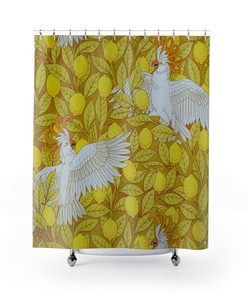 Retro Lemon Parrot Shower Curtain for Eclectic Bathroom Decor