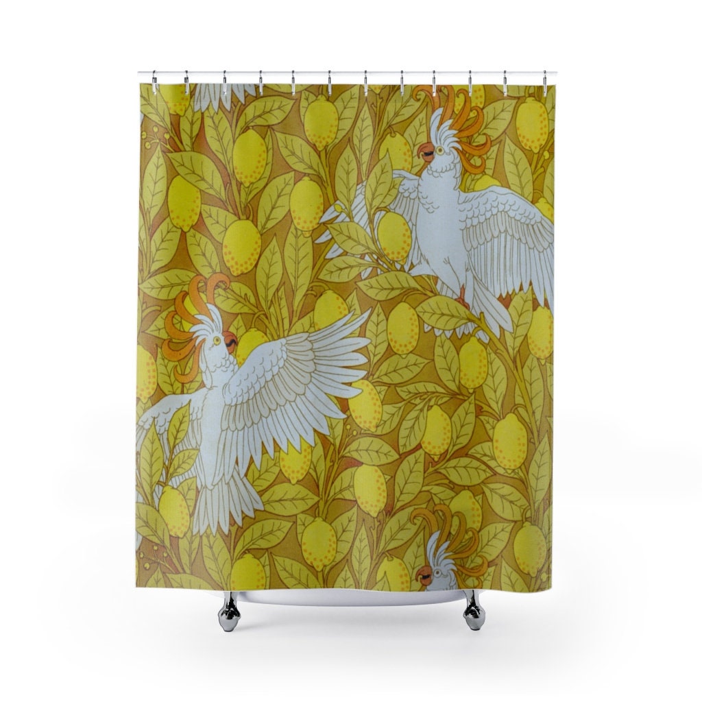 Retro Lemon Parrot Shower Curtain for Eclectic Bathroom Decor