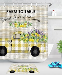 Retro Lemon Truck Shower Curtain, Vintage Bathroom Decor