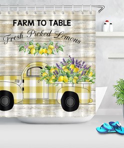 Retro Lemon Truck Shower Curtain, Vintage Bathroom Decor