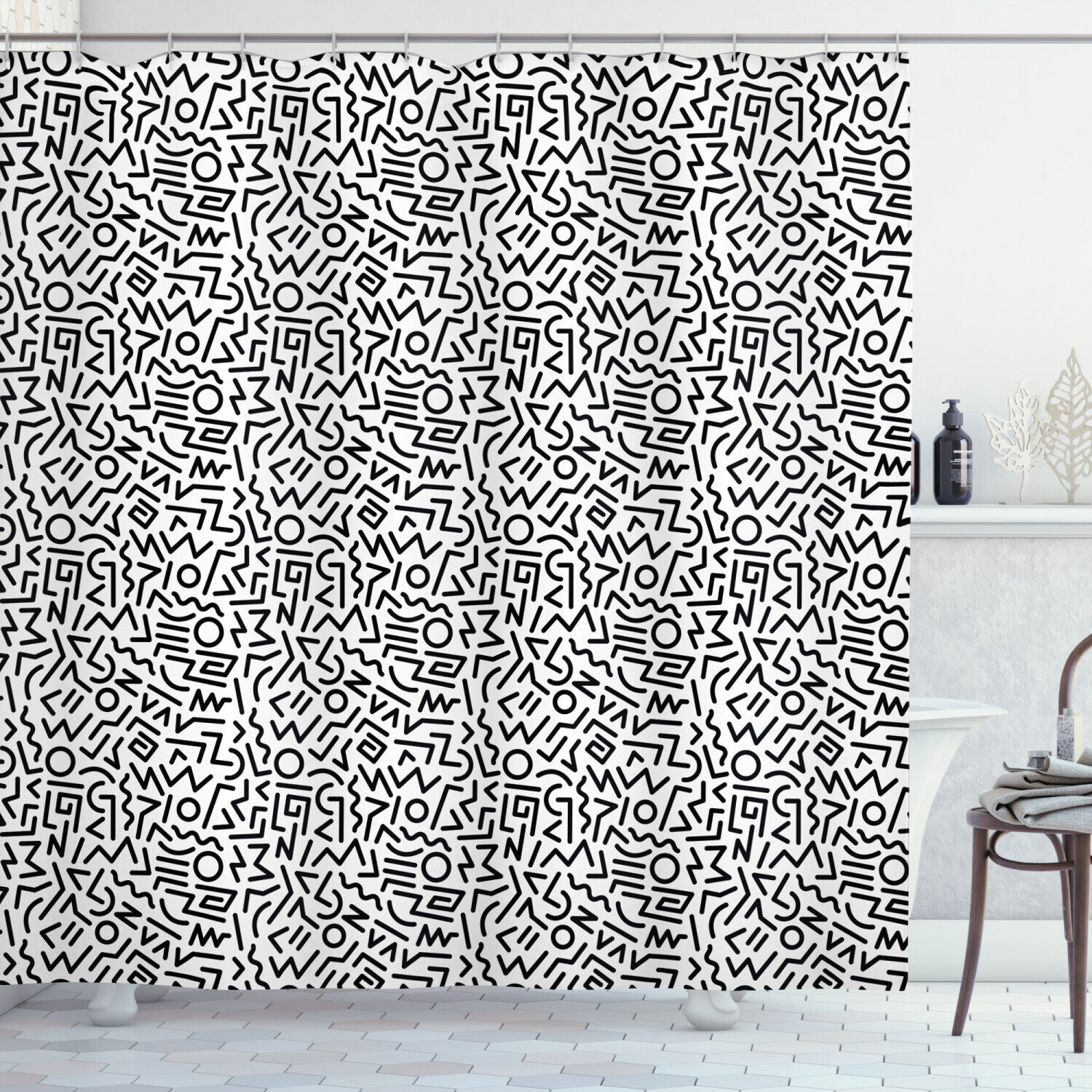 Retro Lines Circles Print Shower Curtain For Nostalgic Bathroom