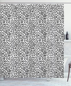 Retro Lines Circles Print Shower Curtain For Nostalgic Bathroom