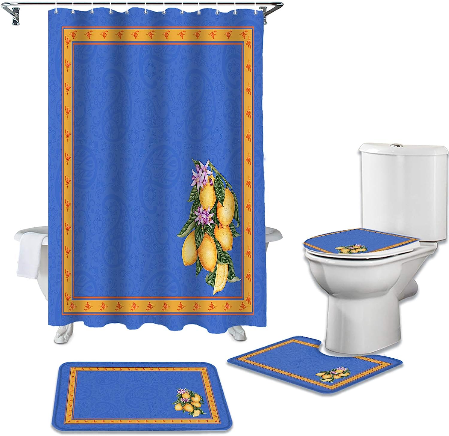 Retro Mandala Texture Lemon Pattern Shower Curtain Ideas