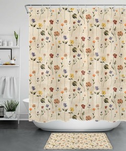 Retro Modern Shower Curtain with Geometric Design for Bathroom Decor 