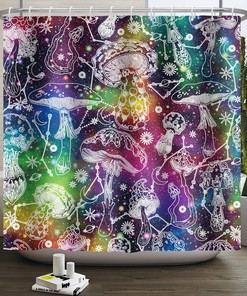 Retro Mushroom Shower Curtain Aesthetic Abstract Bathroom Decor
