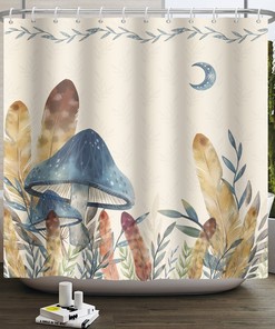 Retro Mushroom Shower Curtain Aesthetic Abstract Bathroom Decor