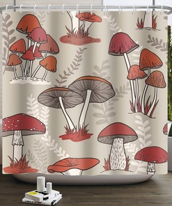 Retro Mushroom Shower Curtain Aesthetic Abstract Bathroom Decor