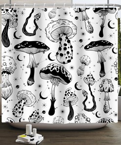 Retro Mushroom Shower Curtain Aesthetic Abstract Bathroom Decor