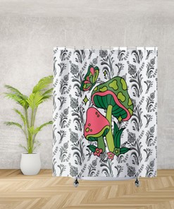 Retro Mushroom Shower Curtain - Cute Hippie Bathroom Decor