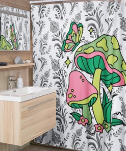 Retro Mushroom Shower Curtain - Cute Hippie Bathroom Decor