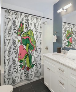 Retro Mushroom Shower Curtain - Cute Hippie Bathroom Decor