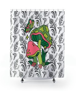 Retro Mushroom Shower Curtain - Cute Hippie Bathroom Decor