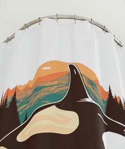 Retro Orca Whale Shower Curtain for Nautical Bathroom Decor 