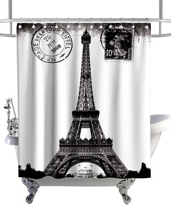 Retro Paris Shower Curtain with Eiffel Tower City of Love Theme, Highly Durable Home Decor for Kids Bathroom