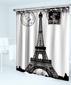 Retro Paris Shower Curtain with Eiffel Tower City of Love Theme, Highly Durable Home Decor for Kids Bathroom