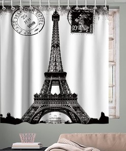 Retro Paris Shower Curtain with Eiffel Tower City of Love Theme, Highly Durable Home Decor for Kids Bathroom