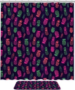 Retro Pattern Pineapples Colorful Shower Curtain For Unique Bathroom Decor