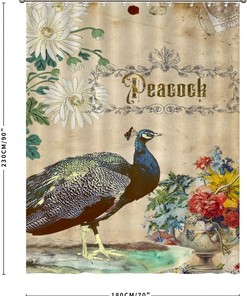 Retro Peacock Design Shower Curtain with Inspirational Quotes for Restroom