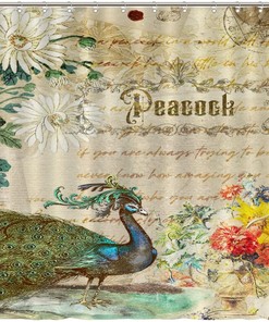 Retro Peacock Flower Quotes Shower Curtain with Postmark Stamp - Vintage Bathtub Decor
