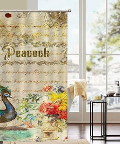 Retro Peacock Flower Quotes Shower Curtain with Postmark Stamp - Vintage Bathtub Decor
