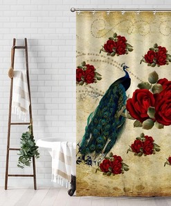 Retro Peacock Flower Shower Curtain with Vintage Design - Decorative Bath Curtain for Restroom