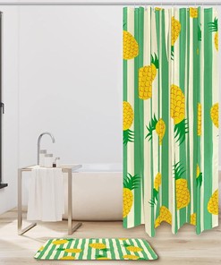 Retro Pineapple Stripes Shower Curtain with Waterproof Fabric - Colorful Bathroom Curtain