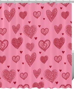 Retro Pink Love Heart Pattern Shower Curtain - Bathroom Decor for Couples