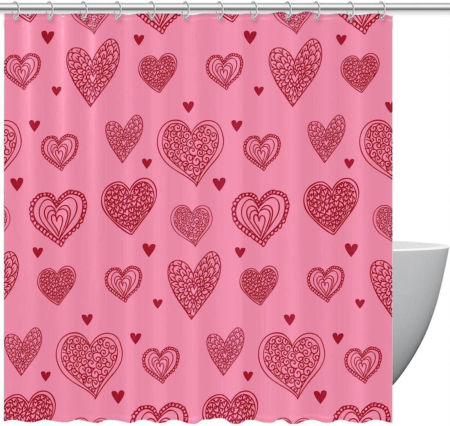 Retro Pink Love Heart Pattern Shower Curtain - Bathroom Decor for Couples