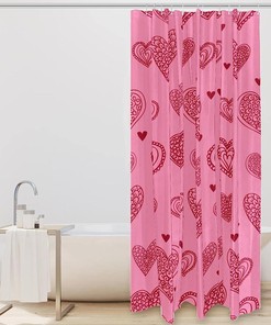 Retro Pink Love Heart Pattern Shower Curtain - Bathroom Decor for Couples