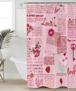 Retro Pink Red Love Heart Shower Curtain With Vintage Prints For A Romantic Feel