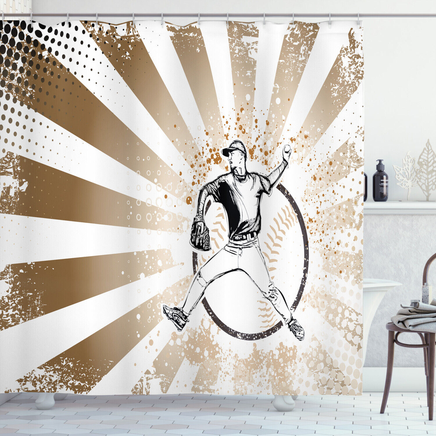 Retro Pop Art Print Brown Shower Curtain For Bathroom