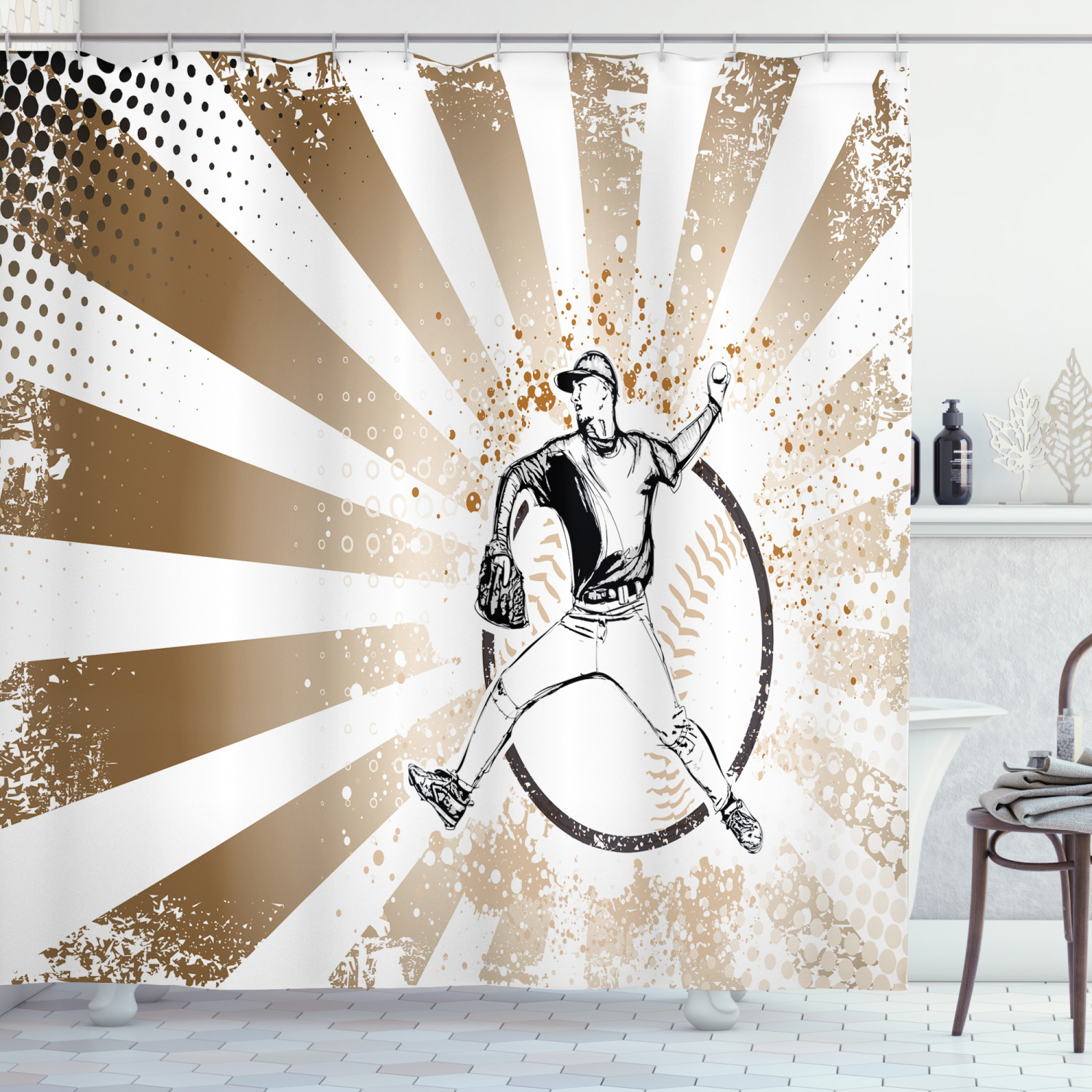 Retro Pop Art Print Brown Shower Curtain For Bathroom - Image 3