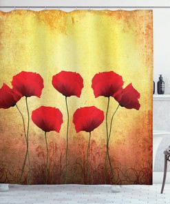 Retro Poppy Flowers Print Shower Curtain For Bathroom