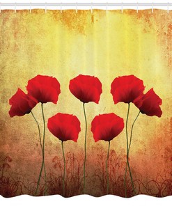 Retro Poppy Flowers Print Shower Curtain For Bathroom