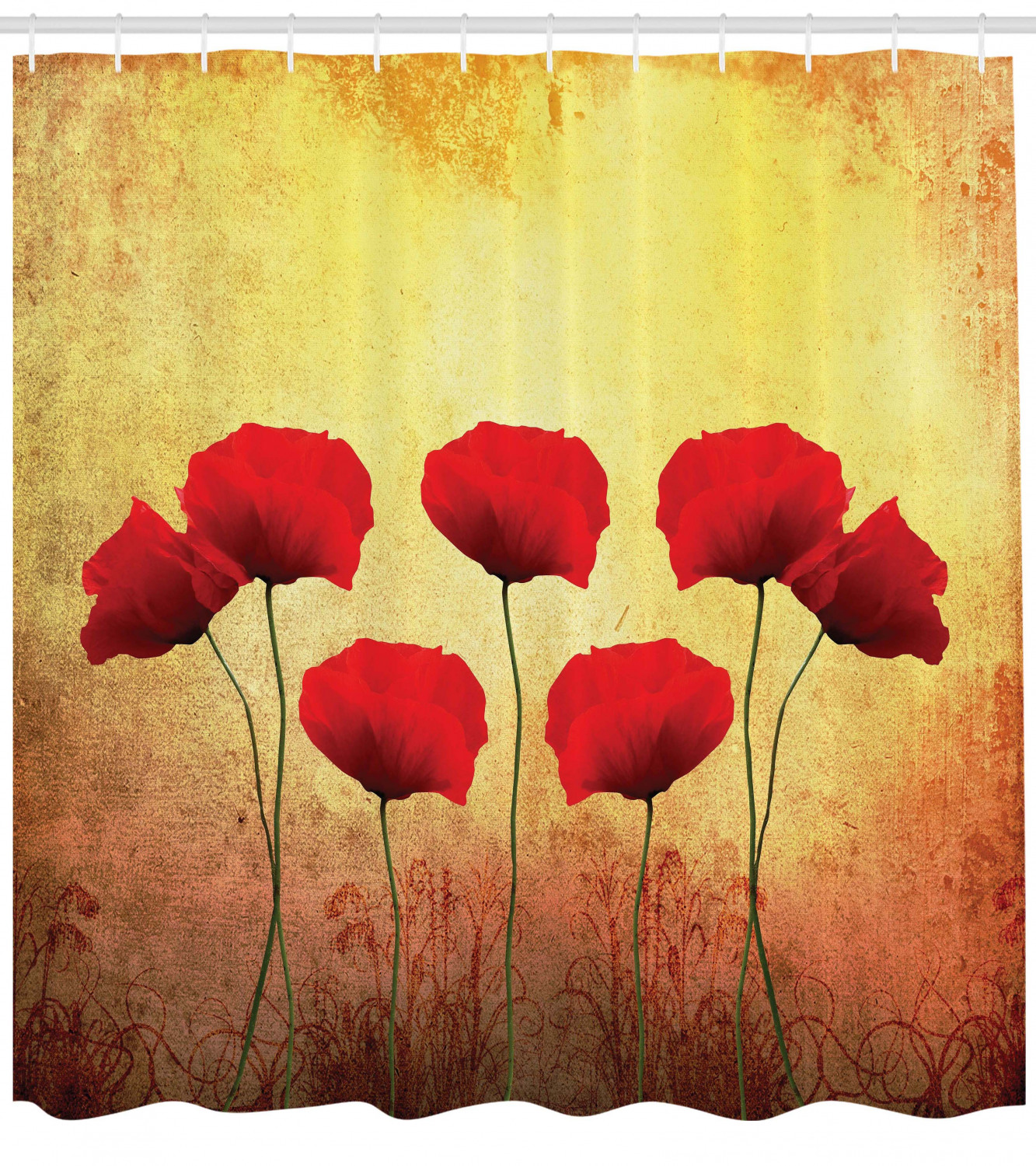 Retro Poppy Flowers Print Shower Curtain For Bathroom