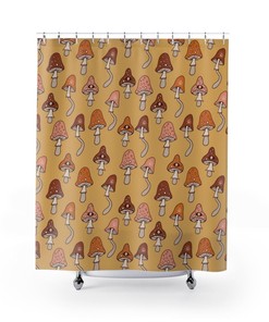 Retro Psychedelic Mushrooms Shower Curtain with Groovy Design - Hippie Waterproof Fabric for Home Bath Decor Gift