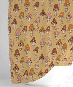 Retro Psychedelic Mushrooms Shower Curtain with Groovy Design - Hippie Waterproof Fabric for Home Bath Decor Gift