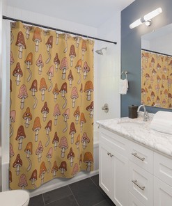 Retro Psychedelic Mushrooms Shower Curtain with Groovy Design - Hippie Waterproof Fabric for Home Bath Decor Gift